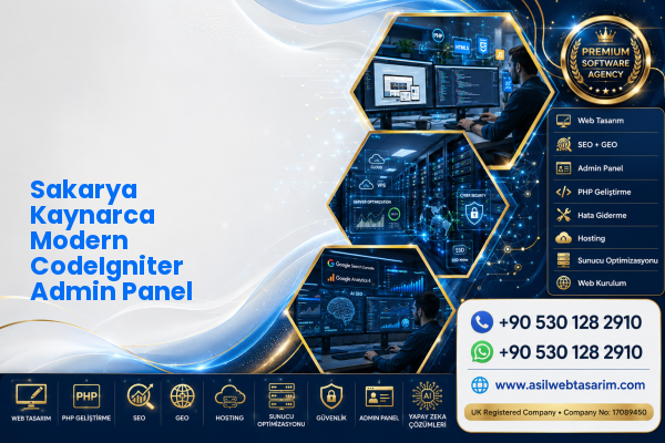 Sakarya Kaynarca Modern CodeIgniter Admin Panel — Asil Web Tasarım Hizmetleri LTD web ve teknik hizmet görseli